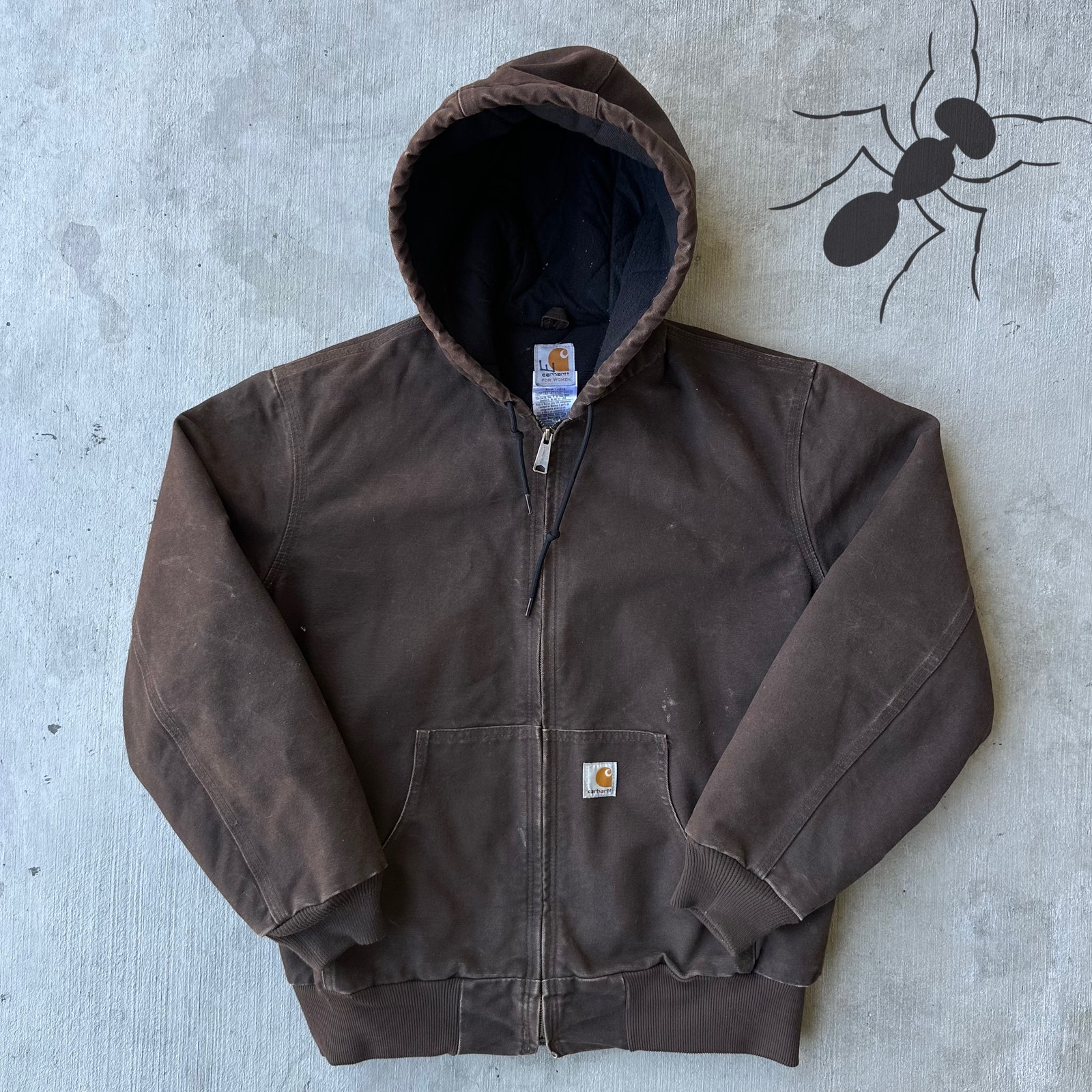 Vintage Y2k Carhartt Womens Wj130 Dkb Brown Hooded Work Wear Jacket